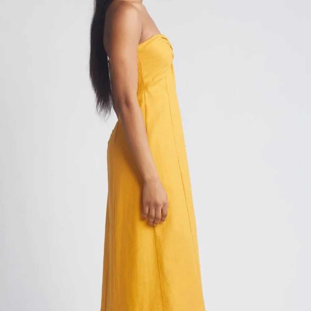 NEW Lost + Wander Elia Strapless Linen & Cotton Midi Dress - size small - Picture 5 of 9